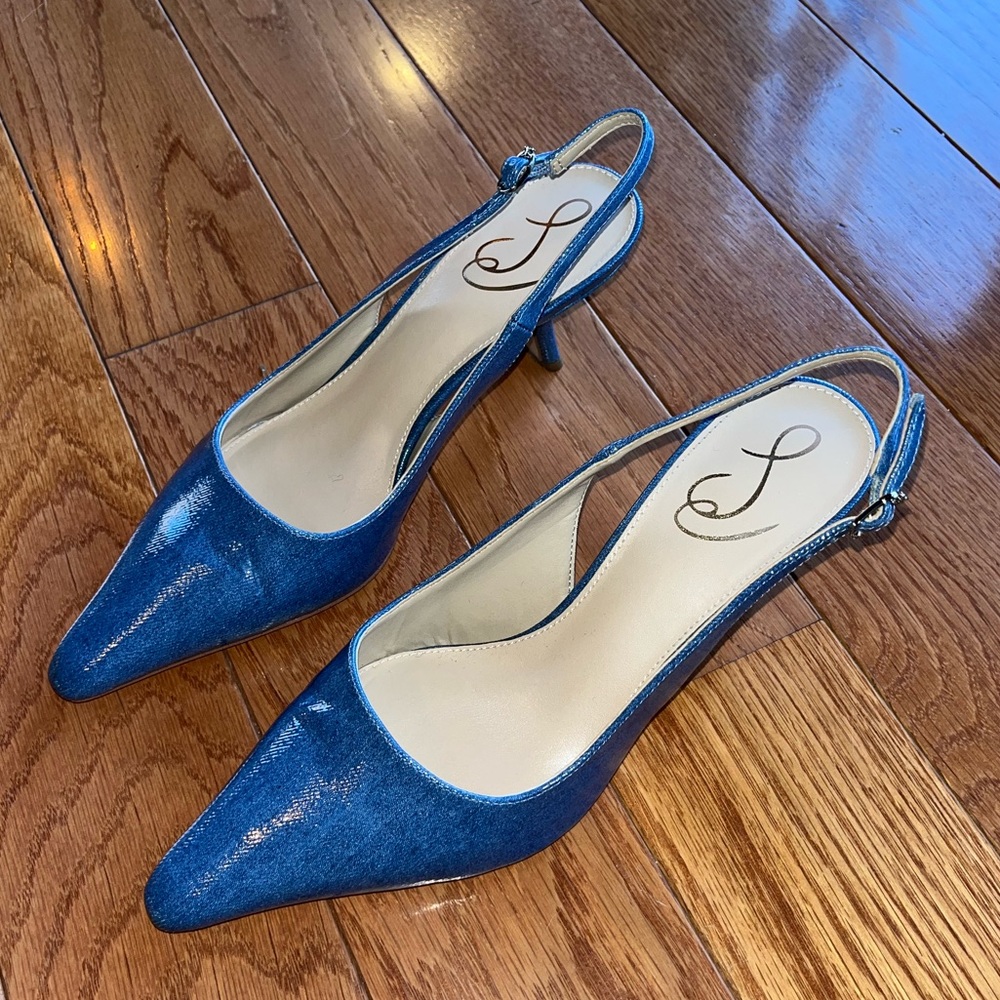 Same Edelman Nova Blue Bianka slingback kitten heel